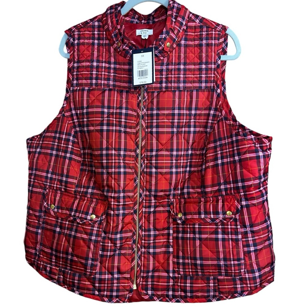 CROWN & IVY PLAID VEST NWT